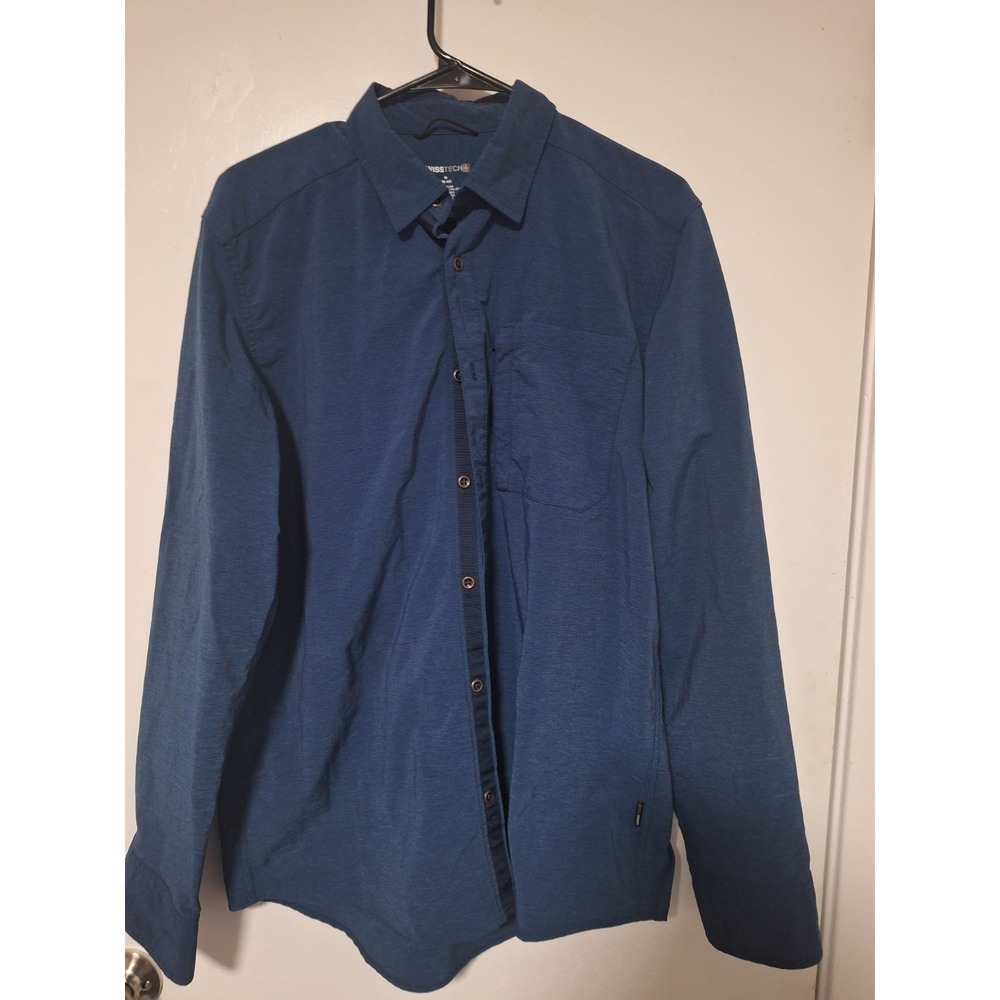 Swiss Tech Men's Size M Long Sleeve Button Down Shirt Blue Cove Stretch Pocket